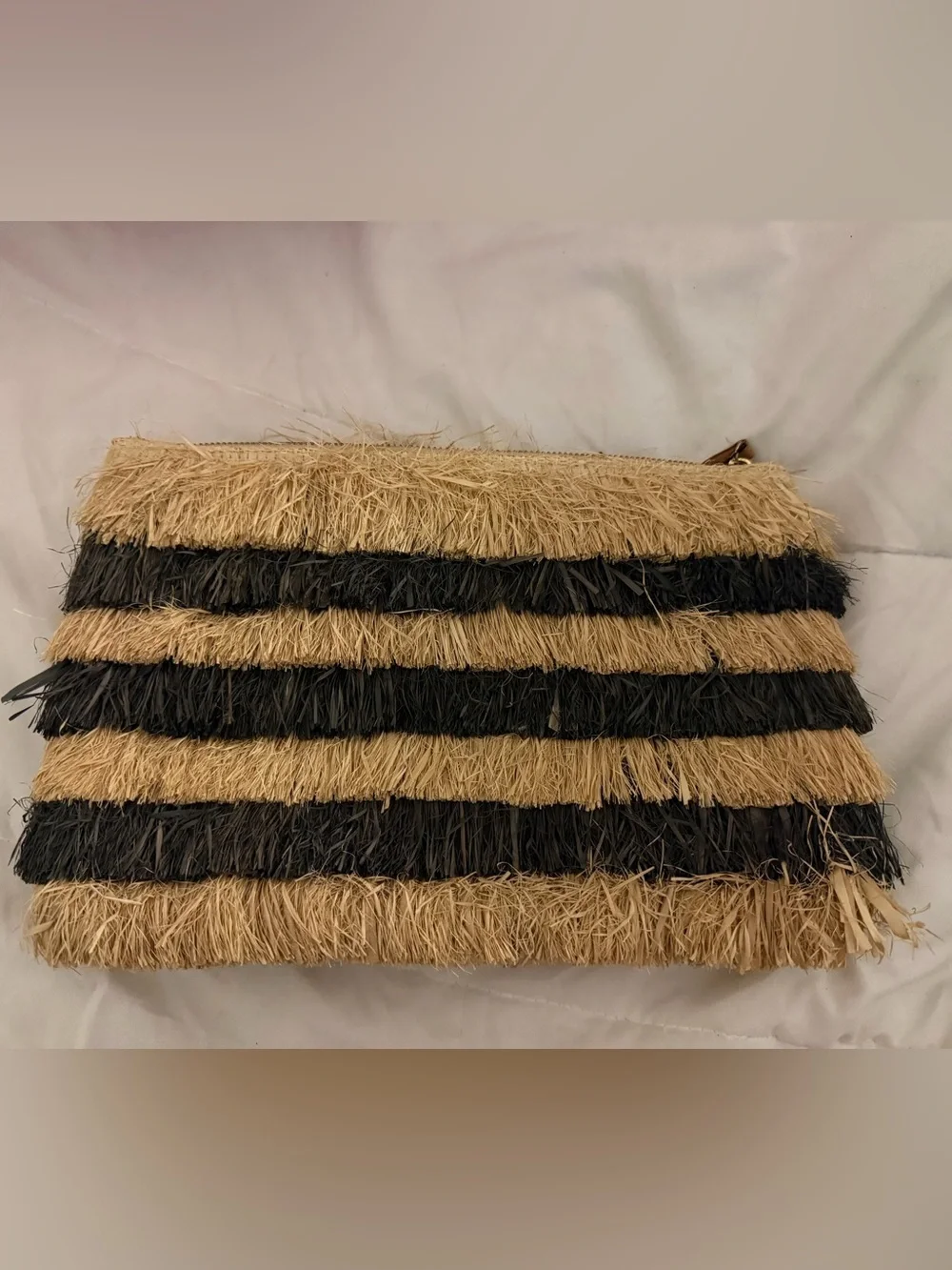 Reformation x Kayu Pinata Oversized Fringe Straw Clutch In Black